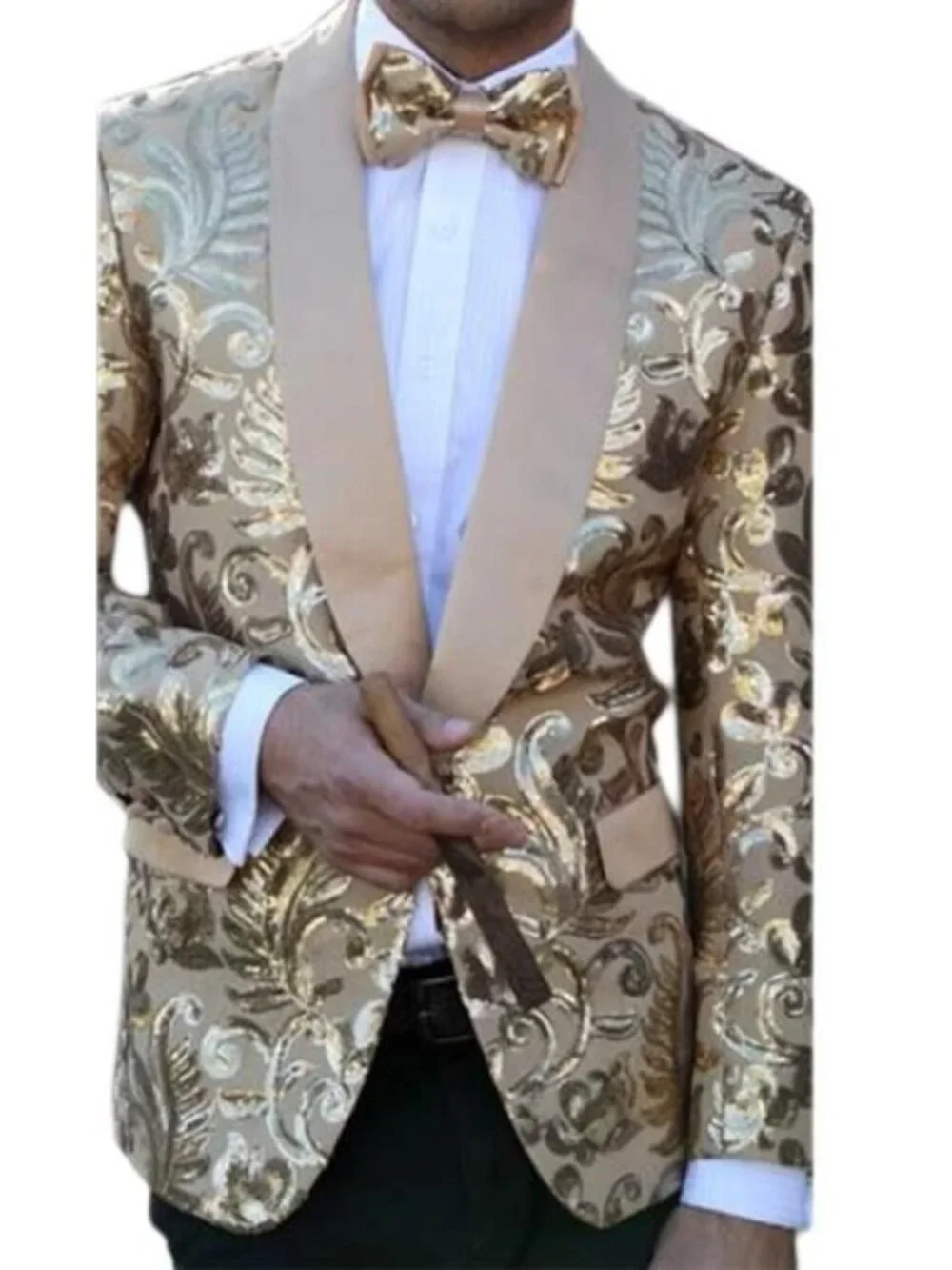 NWT Alberto Nardoni Men's Gold Sequin Blazer Shawl Collar Satin Trim Sz S 232